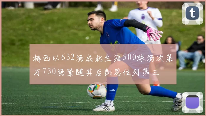 梅西以632场成就生涯500球场次莱万730场紧随其后凯恩位列第三